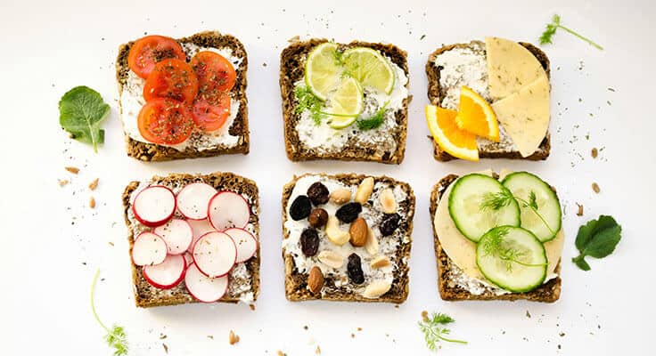 Variety of healthy open-faced sandwiches.