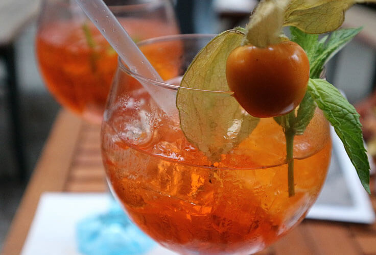 Winter Aperol Spritz recipe with physalis garnish