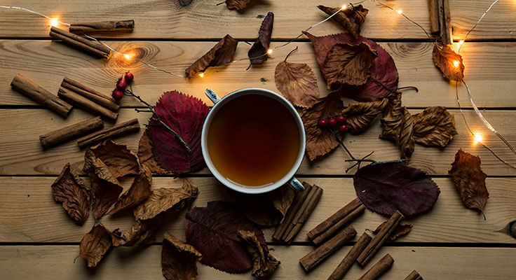 cinnamon sticks with a cup of tea