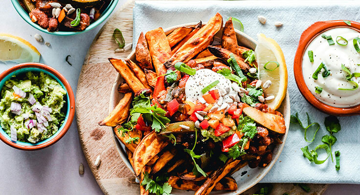 Delicous salad with yuca fries