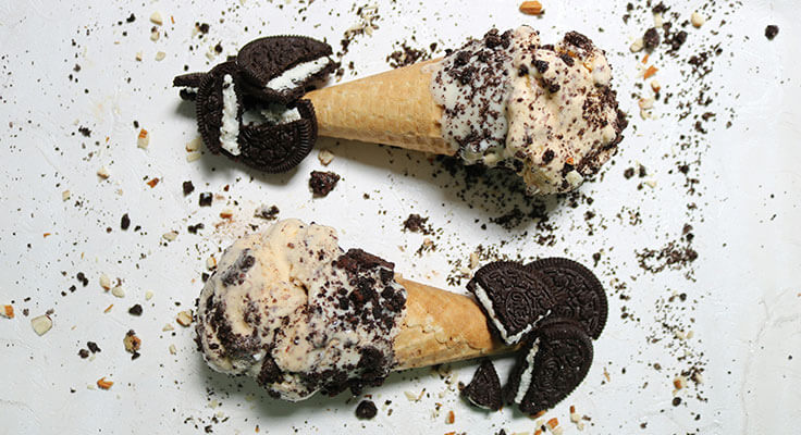 Cookies and cream ice cream cones