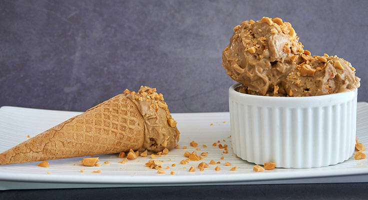 Peanut butter ice cream in cone and cup