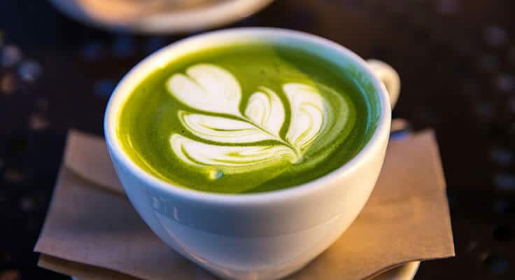 Matcha latte with leaf latte art