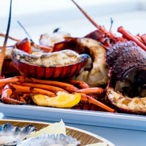 Grilled lobster and seafood platter